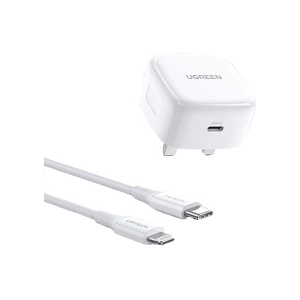 Ugreen 20W PD USB C Charger UK C To Lightning MFI 1M White Grandiose.ae