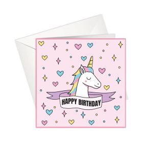 Happy Birthday Unicorn Theme Kids Greeting Card