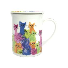 Tealand Cats Mug With Lid and Stainless Steel Filter