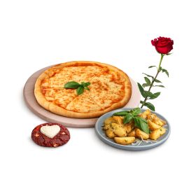 Margherita Large Pizza + Heart Cookie + Potato Wedges + Rose Stem