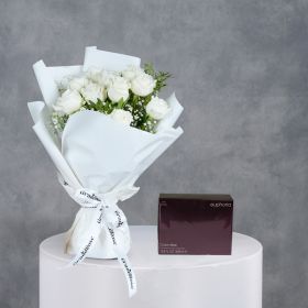 Simply White Rose Bouquet with Calvin Klein for Her