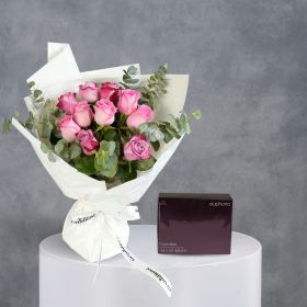 Magenta Rose Bouquet with Calvin Klein for Her
