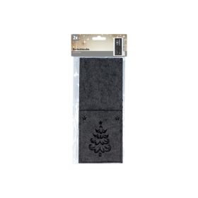 Christmas Tree Design Black Felt Cutlery Bag