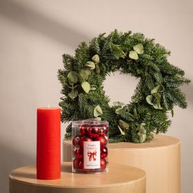 Holiday Embrace Wreath & Red Candle Set
