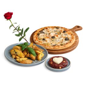 Grandiosa Large Pizza + Heart Cookie + Potato Wedges + Rose Stem
