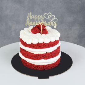 Mini Red Velvet Cake with Happy Anniversary Stick