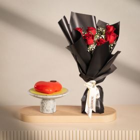 Wonder Love Bouquet with Chocolate Raspberry Heart Cake