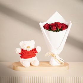 Only For You Bouquet with White Teddy Bear