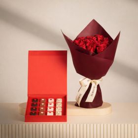 Red In Love Bouquet with 16-Piece NJD Red Love Chocolate Box