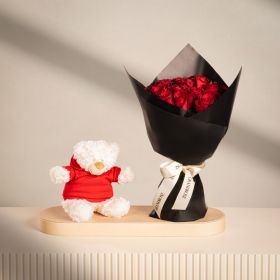 Happy Hearts Bouquet with White Teddy Bear