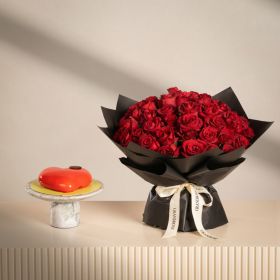 Special Love Bouquet with Chocolate Raspberry Heart Cake
