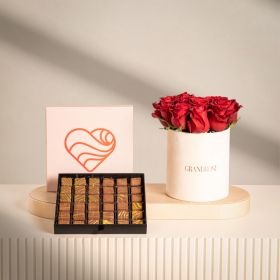 Simply in Love Arrangement with 36-Piece Addict Chocolate Box
