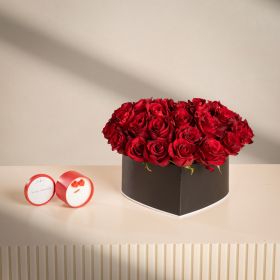 Hearts and Love Arrangement with Believe I Love You Candle