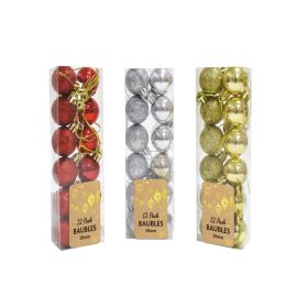 Festive Magic Red, Gold Or Silver Christmas Baubles Assorted 30mm