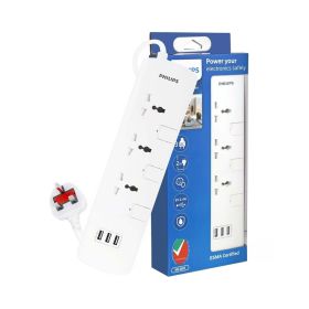 Philips 3-Way 2 Meter Extension Socket & 3 USB Slot