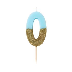 Talking Tables Blue & Gold Glitter Number 0 Birthday Candle