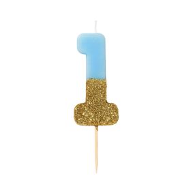 Talking Tables Blue & Gold Glitter Number 1 Birthday Candle