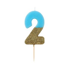 Talking Tables Blue & Gold Glitter Number 2 Birthday Candle