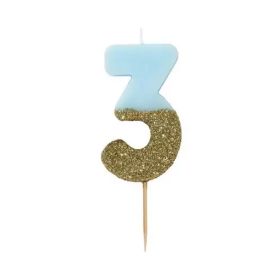 Talking Tables Blue & Gold Glitter Number 3 Birthday Candle