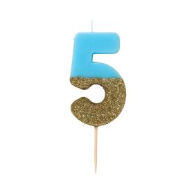Talking Tables Blue & Gold Glitter Number 5 Birthday Candle