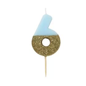 Talking Tables Blue & Gold Glitter Number 6 Birthday Candle