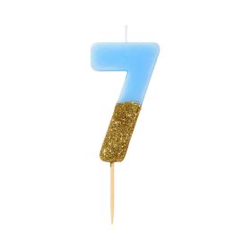 Talking Tables Blue & Gold Glitter Number 7 Birthday Candle
