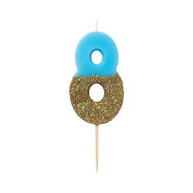 Talking Tables Blue & Gold Glitter Number 8 Birthday Candle
