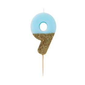 Talking Tables Blue & Gold Glitter Number 9 Birthday Candle
