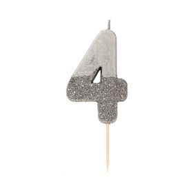 Talking Tables Silver Number 4 Glitter Birthday Candle