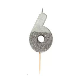 Talking Tables Silver Number 6 Glitter Birthday Candle