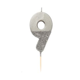 Talking Tables Silver Number 9 Glitter Birthday Candle