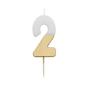 Talking Tables White & Gold Number 2 Birthday Candle