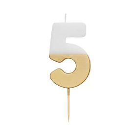 Talking Tables White & Gold Number 5 Birthday Candle