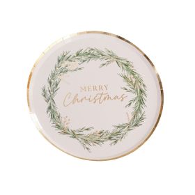Ginger Ray Merry Christmas Wreath White Paper Plates 24cm
