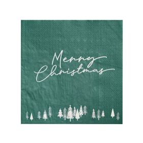 Ginger Ray Merry Christmas Green Napkins 12.5cm x 12.5cm