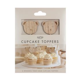 Ginger Ray Wooden Teddy Bear Cupcake Topper