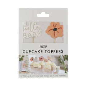 Ginger Ray Floral Baby Shower Paper Cupcake Toppers
