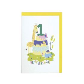 Age 1 Giraffe Happy Birthday Card