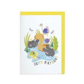 Age 2 Hippos Happy Birthday Card