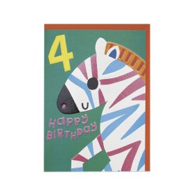 Age 4 Zebra Birthday Card