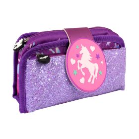 Fringoo Pink Double Zipper Pencil Case with Silicon Patch