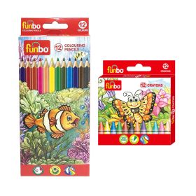 Funbo 12 Colouring Pencils + Funbo 12 Crayons
