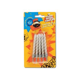 Fun Birthday Candles Spiral Silver and Holders
