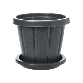 Cosmoplast Wood Grain Flower Pot with Tray 8IN