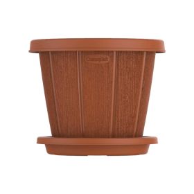 Cosmoplast Wood Grain Flower Pot with Tray 10IN