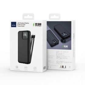 Wiwu Led Display 20000Mah Power Bank With Built-In Cable - Black