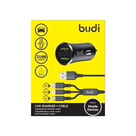 Budi Car Charger 2.4A W 3in1 Cable 2 USB