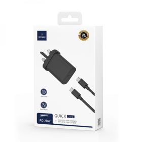 Wiwu 20W Uk Fast Charger With Type-C To Type-C Cable - Black