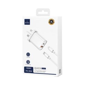 Wiwu 20W+18W Uk Fast Charger With Type-C To Lightning Cable - White