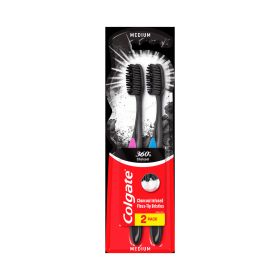 Colgate 360 Charcoal Medium Toothbrush 2s